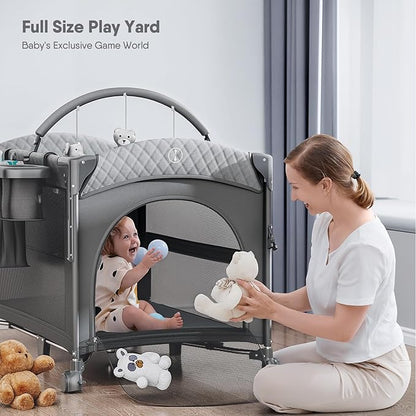 Obee Odee 4 in 1 Baby Bassinet, Pack and Play, Bedside Crib Sleeper, Diaper Changer - Comes with Mattress, Mosquito Net, Bottom Storage and Toy Bar for Newborn to Toddles