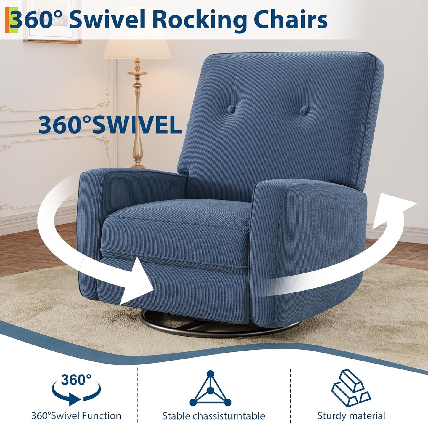 Garvee Nursery Recliner Chair, 360° Swivel Rocking Glider Chair for Adults with Adjustable Backrest & Footrest, Cozy Corduroy Upholstered Armchair for Living Rooms, Bedrooms, Apartments, Green