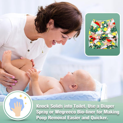 wegreeco Cloth Diapers 6 Pack with 6 Inserts & 1 Wet Bag, Washable Cloth Diapers for Babies, One Size Adjustable Reusable (Flower)
