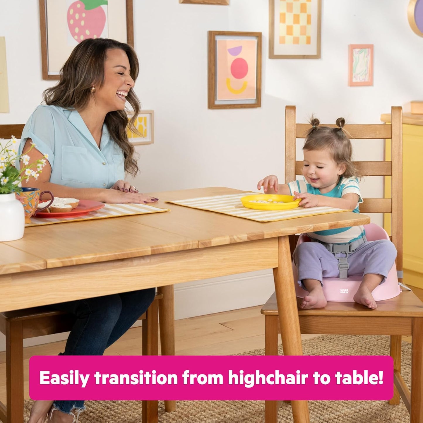 Bright Starts Disney Stitch My Spot Easy-Clean Baby Booster Feeding Chair, 3-Point Harness, Washable Removable Straps, Blue