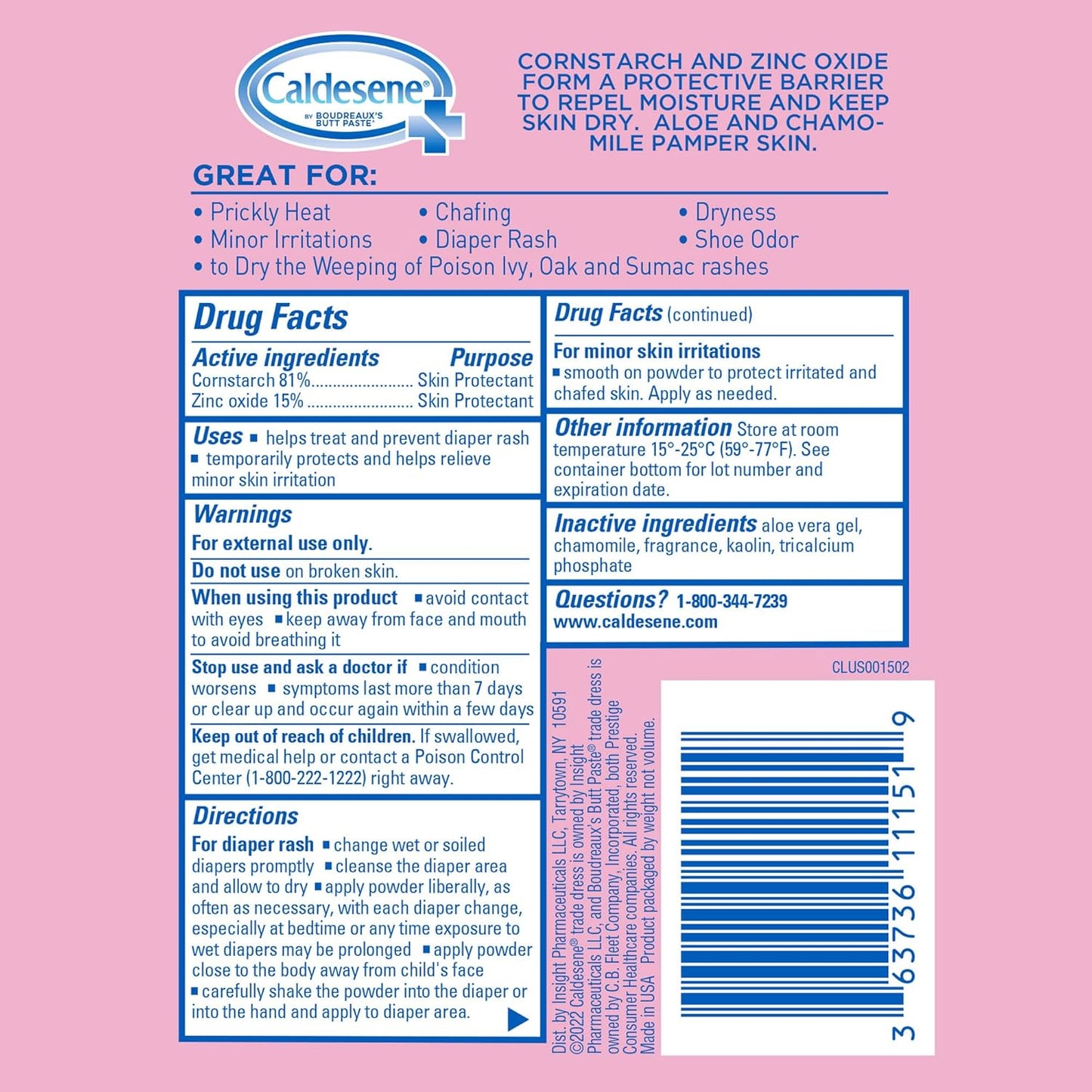 Caldesene Medicated Protecting Body Powder with Zinc Oxide and Cornstarch, Talc-Free Baby Powder Soothes & Protects, 5 Oz.