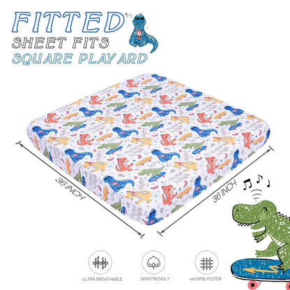 Cloele Square Playard Fitted Sheet 36x36, Ultra Soft Polyester Playpen Sheet for Baby & Pet, Dogs Pattern Pack and Play Crib Sheets, Portable Playard Mattress Cover