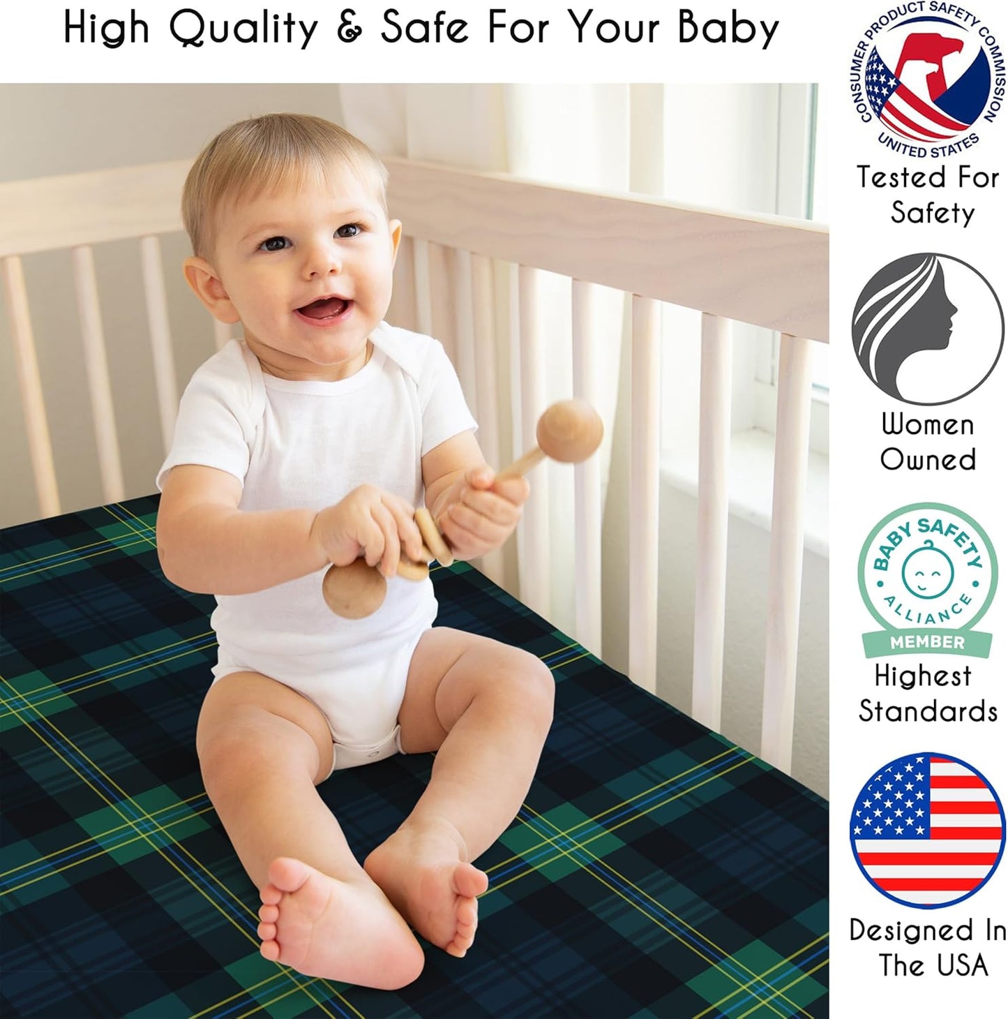 Sweet Jojo Designs 2-Piece Baby Bassinet Sheets Set (Black/White Gingham Checkered Plaid) for Boy/Girl, Infant Newborn Nursery, Oval, Rectangle & Hourglass Mattress (Solid Onyx & Classic Checkerboard)