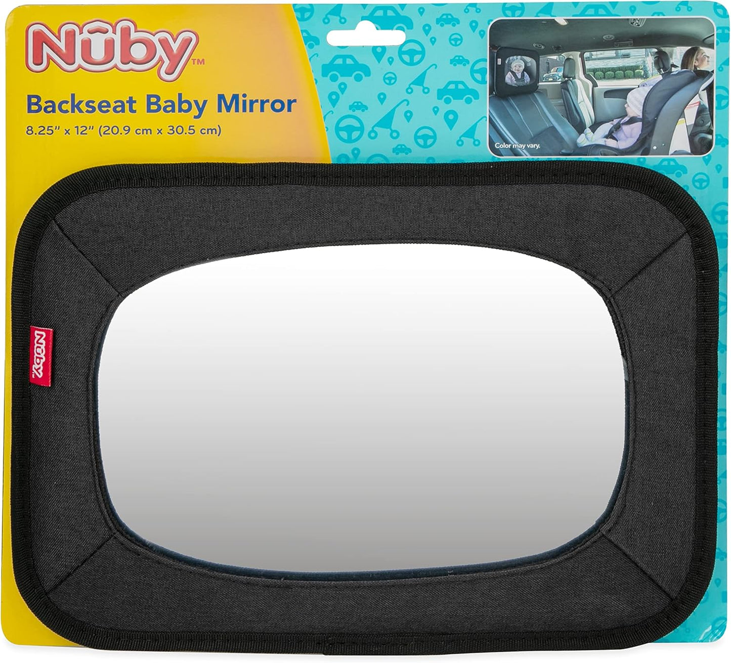 Nuby Shatterproof Rear Facing Backseat Baby Mirror, Black