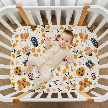 Fitted Crib Sheets Turtle Sea Horse Stretchy Portable Playard Sheets for Baby Toddler, Breathable Soft Mini Crib Mattress 39 x 27 in for Boys and Girls