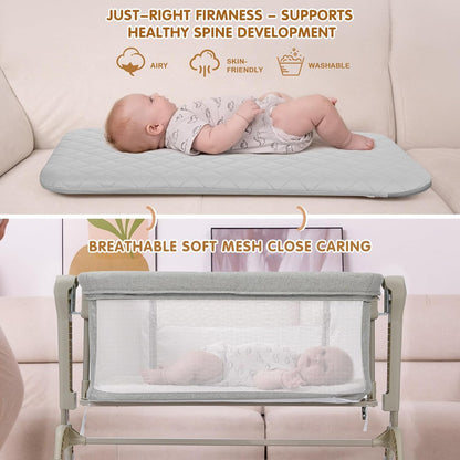 Ezebaby Baby Bassinet Bedside Crib, 3-in-1 Rocking Bassinets Bedside Sleeper with Comfy Mattress and Wheels, 6-Height Adjustable, Stable and Secure Crib for Newborn Infant