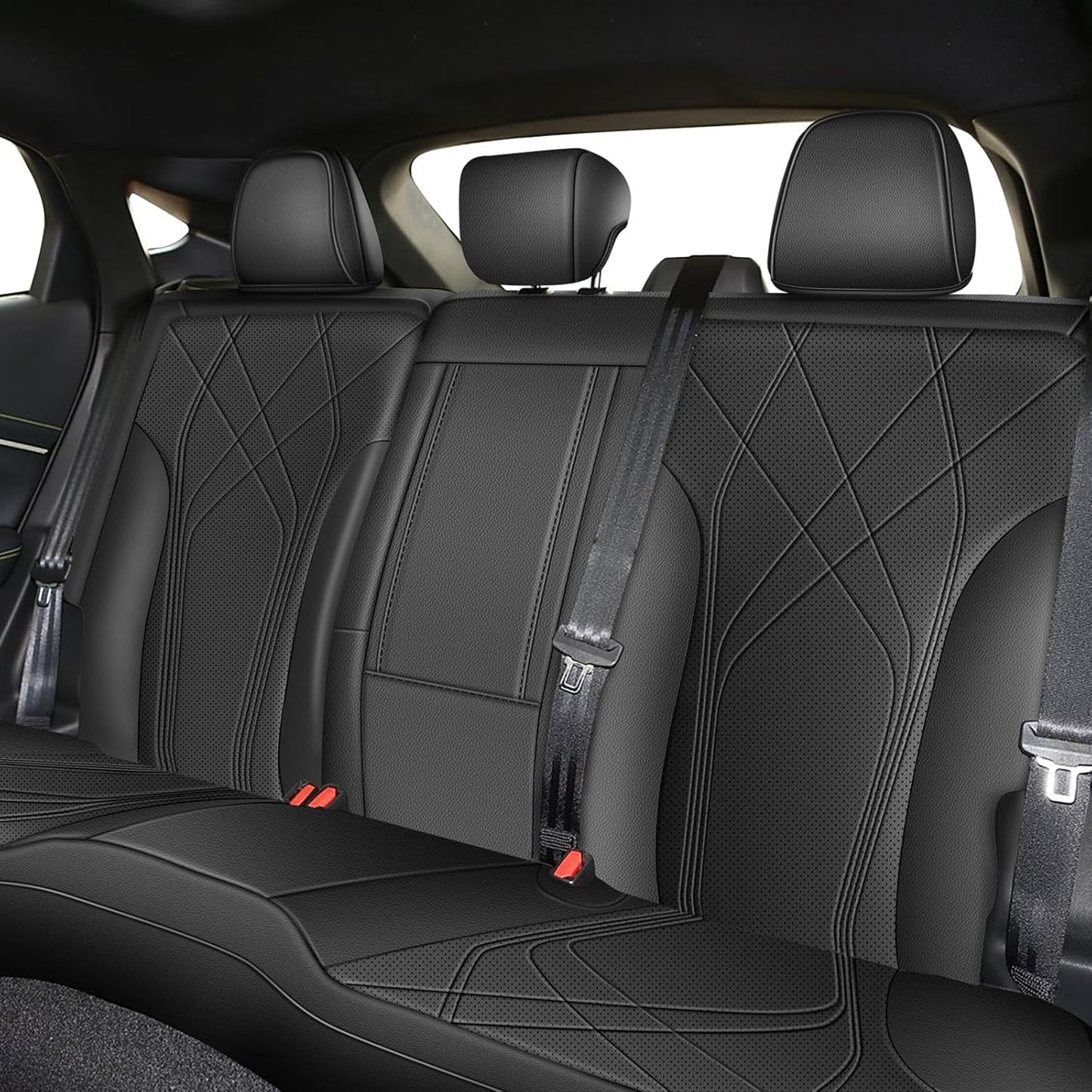 AOMSAZTO Seat Covers for Ford Mustang Coupe 2015 2016 2017 2018 2019 2020 2021 2022 2023 2024 2025 2026, Custom Fit Full Set Faux Leather (New Red)