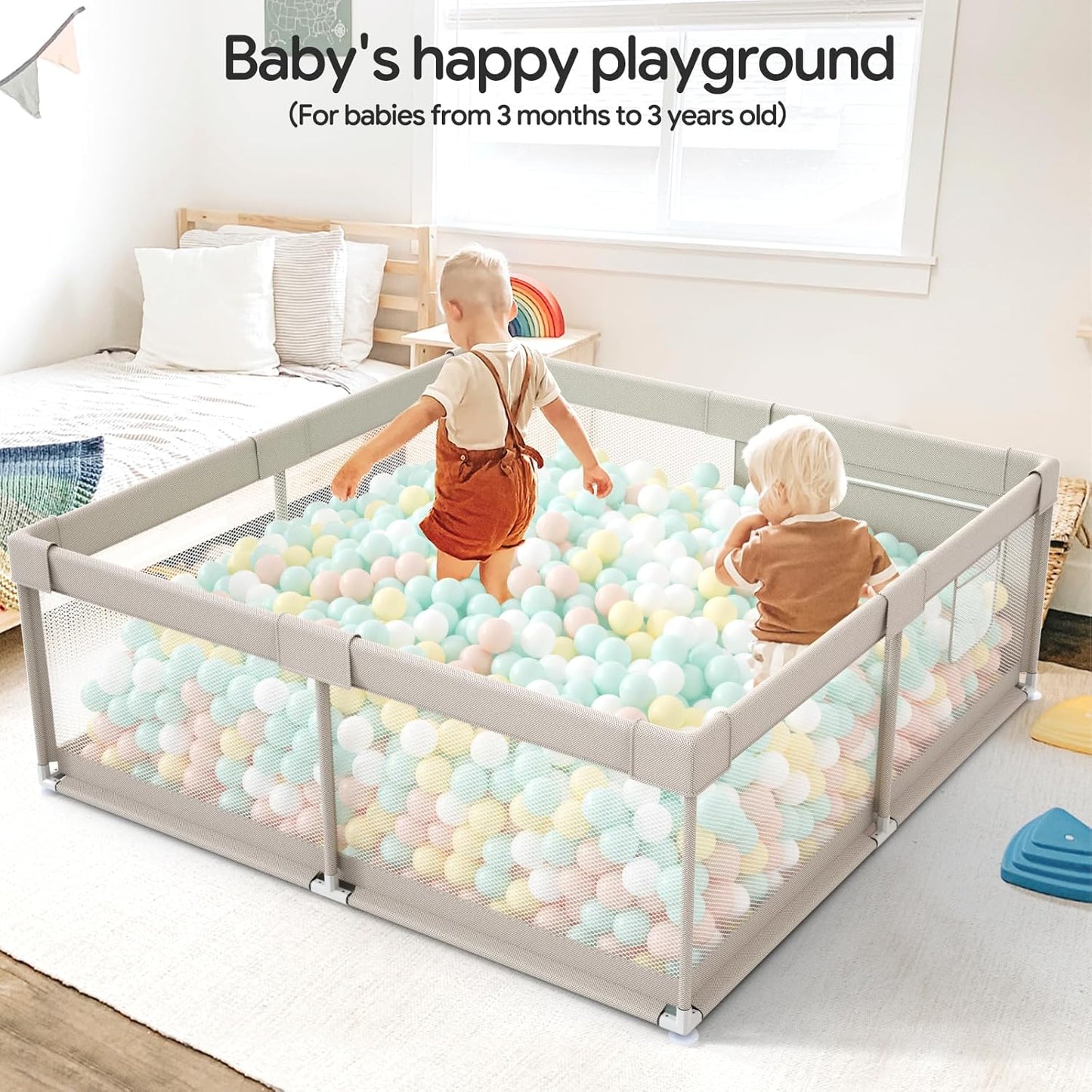 Fodoss Baby Playpen 50×50in, Small Play Pen for Babies and Toddlers, Playpen for Apartment, Play Yard, Activity Fence, Baby Playard with All-Side Mesh, Pull Rings