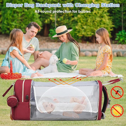 JSTPRO Diaper Bag Backpack, Large Diaper Bag with Changing Station, Baby Bag, New Mom Gifts, Lightweight Waterproof Unisex Diaper Bag with Insulated Pockets and USB Charging Port, Red