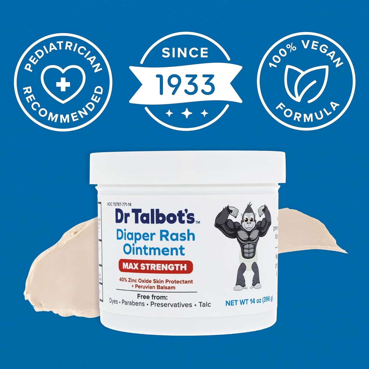 Dr. Talbot's Baby Diaper Rash Ointment - 2 oz - Zinc Oxide Skin Protectant with Peruvian Balsam - Treats and Prevents Rash