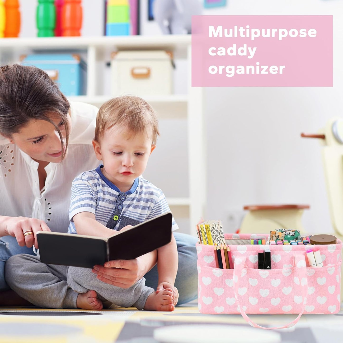 Pink Diaper Caddy Organizer for Baby Girl-Large Portable Diaper Caddy Basket for Changing Table-Diaper Organizer Caddy-Car Travel Tote Bag-Newborn Registry Baby Shower Basket for Diapers & Wipes