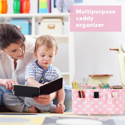 Pink Diaper Caddy Organizer for Baby Girl-Large Portable Diaper Caddy Basket for Changing Table-Diaper Organizer Caddy-Car Travel Tote Bag-Newborn Registry Baby Shower Basket for Diapers & Wipes