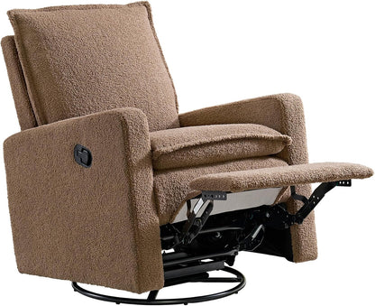 Oxford Baby Uptown Upholstered Glider Recliner Rocking Chair 360° Swivel for Nursery and Living Room - Boucle White
