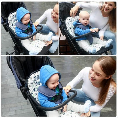 Baby Stroller Cushion,Infant Car Seat Insert-Reversible Universal Breathable and Soft Newborn seat Liner for Stroller,100% Cotton Seat Pad Liner for Newborns-34x78cm,1 Pack(White + Brown Stars)