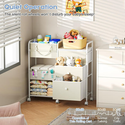 Cidaziya 2In1 Baby Diaper Caddy Organizer and Storage, 3 Tier Rolling Cart with Drawer, Mobile Utility Cart Baby Dresser Clothes Organizer for Crib, Art & Craft Storage, White, 17"W x 11.42"D x 33.5"H