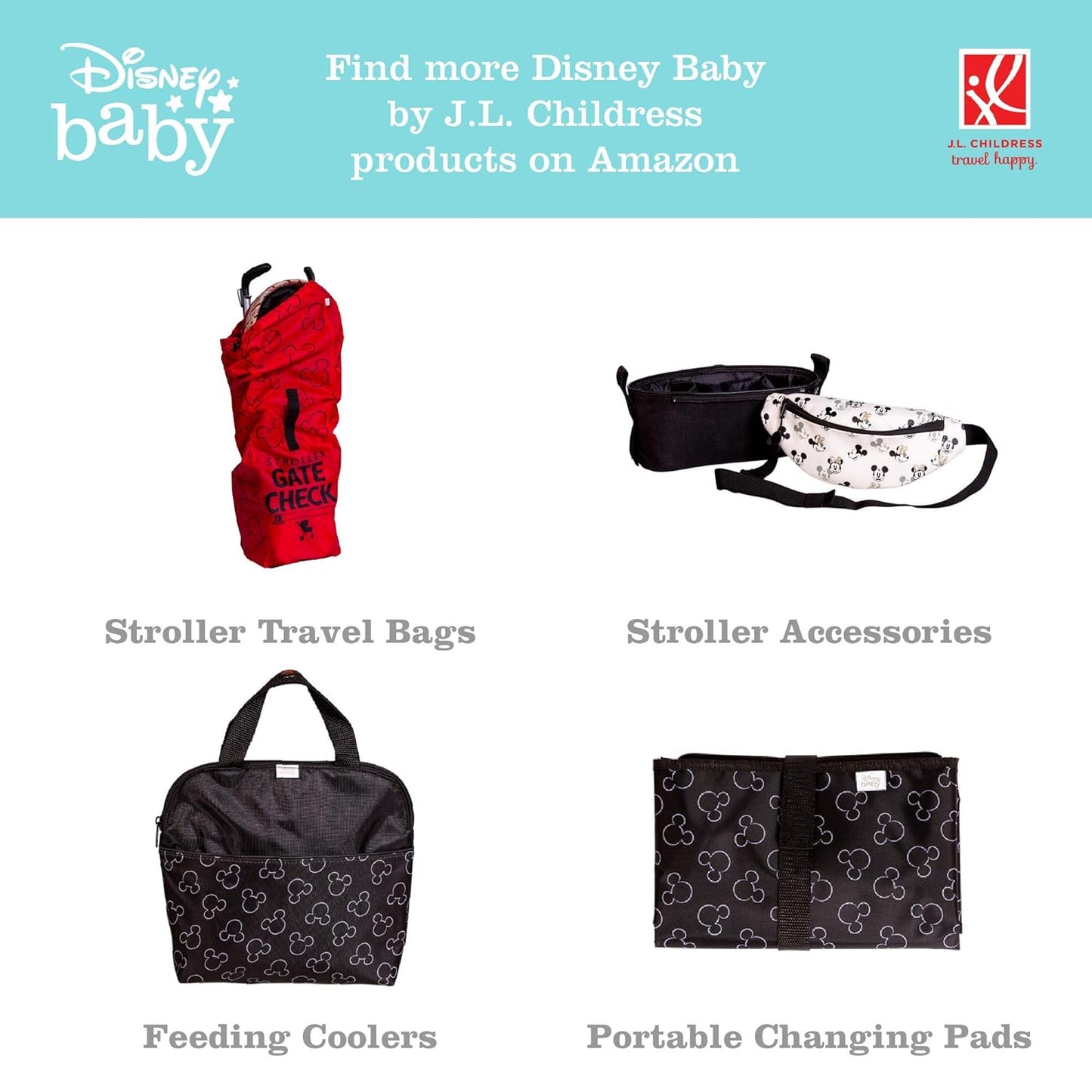 J.L. Childress Disney Baby Padded Backpack Car Seat Bag - Travel Bag for Airplane, Fits Most Baby & Infant Car Seats, Boosters, & Carriers, For Gate or Baggage Check - Ultimate, Mickey Mouse, Black