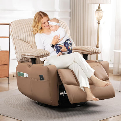 GRAINELL Oversize Power Swivel Recliner, 40in Wide Electric Glider Rocking Chair with Headrest Adjustment, USB Port, 270° Swivel, Rock 30° – for Living Room, Nursery, Black (5" 7' to 6" 1' Height)