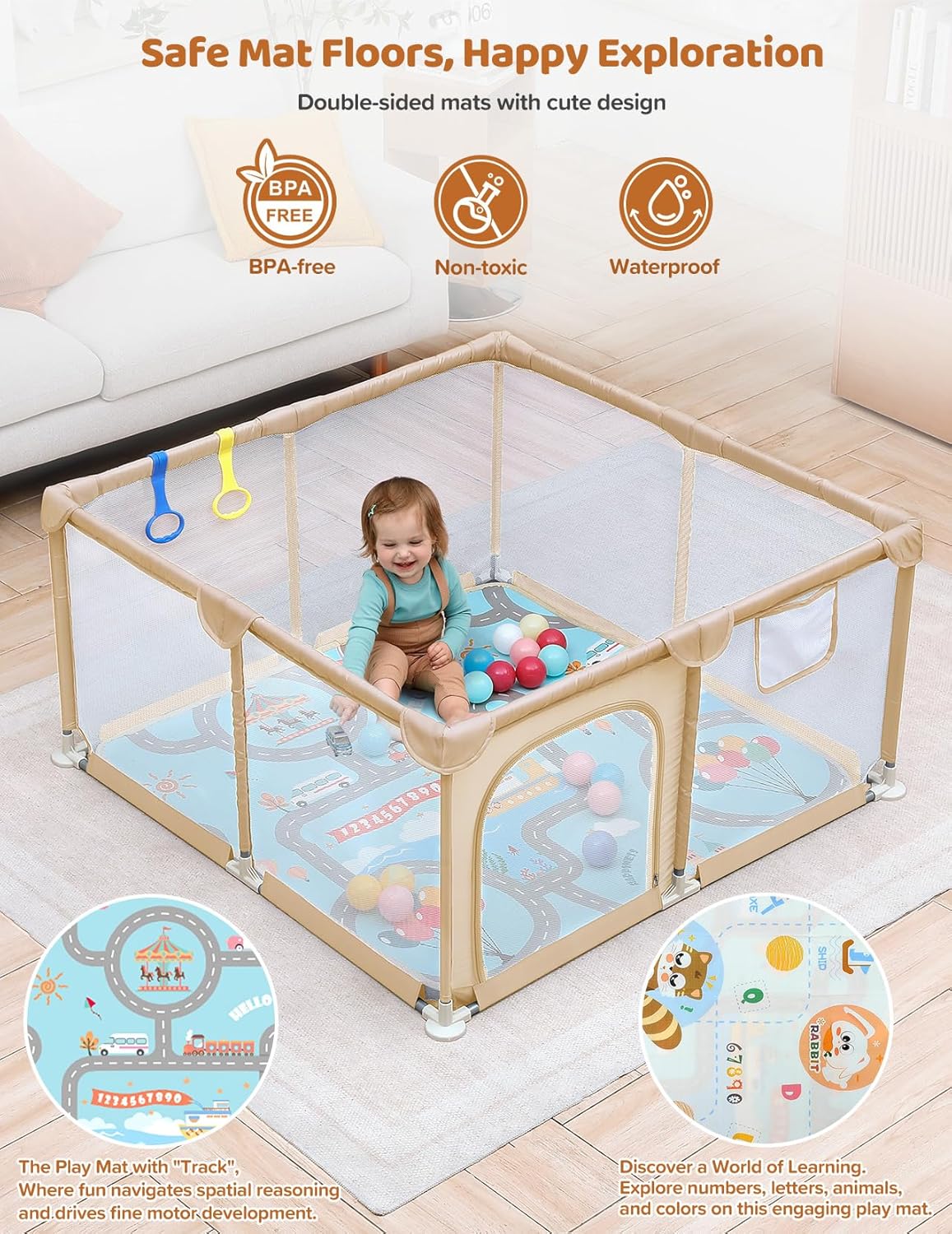 Dripex Baby Playpen, 47"x47" Small Playpen for Babies, Enhanced Safety Baby Play Yard for Indoor & Outdoor, Infant Play Pen with Soft Breathable Visible Mesh, Anti-Fall Design & Easy Setup, Grey