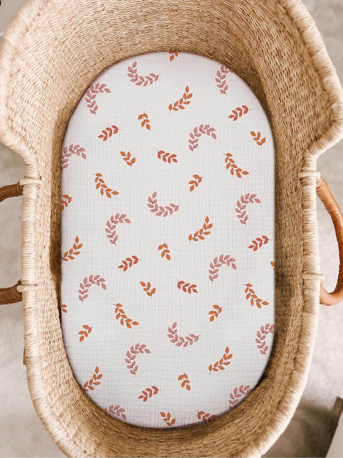 Muslin Bedside Bassinet Sheets 2 Pack, 33x20 Fitted Ultra Soft & Breathable Bedside Sleeper Sheets, Ideal for Baby Girl and Boy, Perfect for Newborns (Hopping Bunnies & Beige)