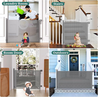 Babepai Retractable Baby Gates No Drilling | 54" Wide x 34" Tall Dog Gates for Stairs | Indoor/Outdoor Use | Child Gates for Doorways, Deck, Porch, Hallways, Patio - Gray