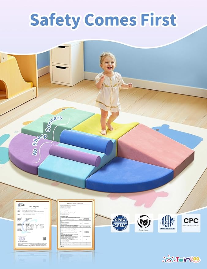 Twinkoo Extra Large 8-Piece Soft Climbing Toys for Toddlers, Foam Climbing Block Set with Jumbo Size, Boosts Motor Skills & Color Coordination, Safe Indoor Toy for Child Development