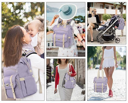 Jiefeike Diaper Bag Backpack,Purple Travel Backpack for Dad Mom Boys Girls,Insulated Pockets Portable Baby Nappy Bags RFID Anti-Theft Water-Resistant Pocket Stroller Straps