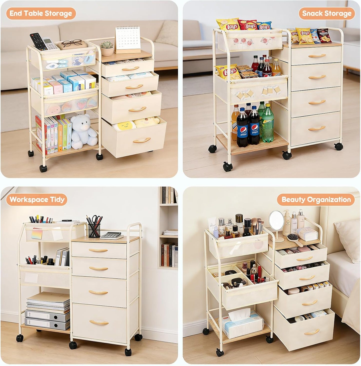 Fabuday Baby Diaper Caddy Organizer Cart - 4 Tier Rolling Diaper Cart with Wheels, Baby Essentials Organizers and Storage, Mobile Utility Carts for Bedside, Bedroom, Crib Nursury, Changing Table