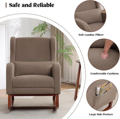 HCHAIRH Rocking Chair Nursery, Nursery Rocking Chairs with Foot Rest, Comfy Fabric Glider Rocker Nursing Chair with High Back for Nursing, Living Room, Bedroom, Beige