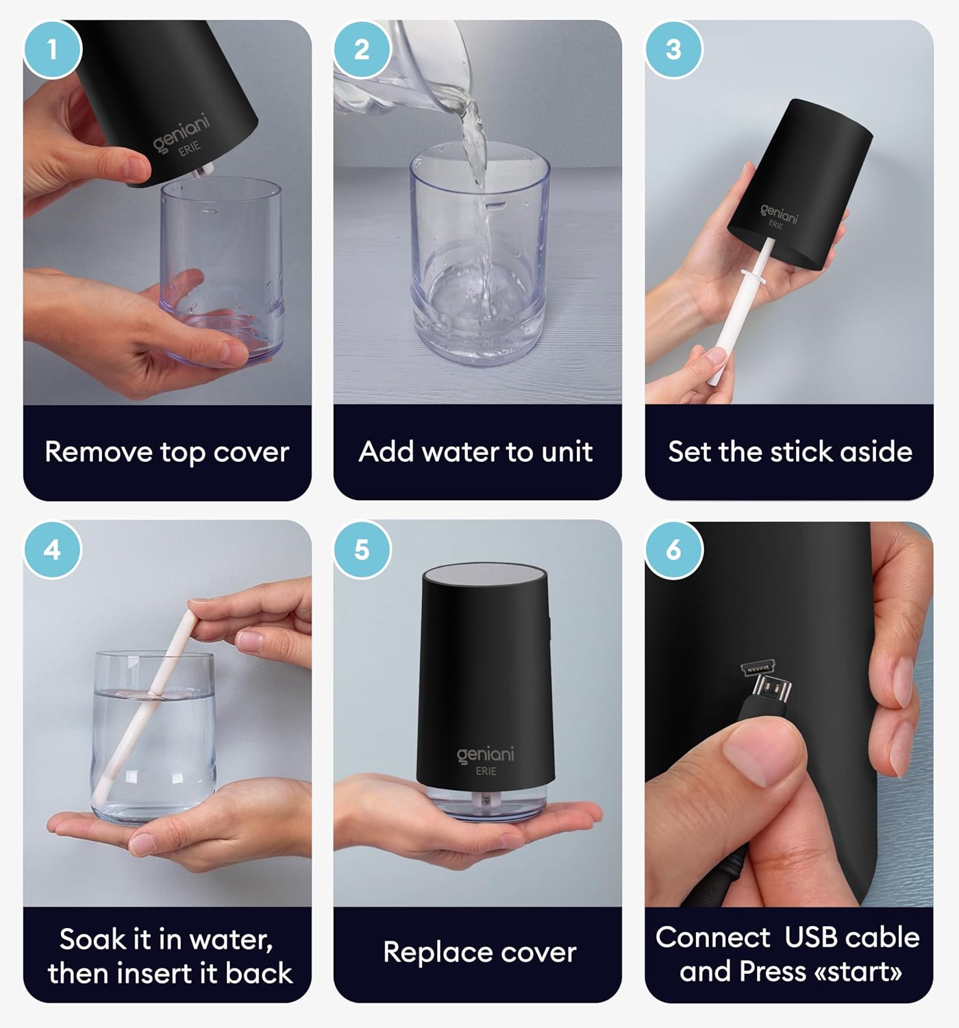 GENIANI Portable Cool Mist Humidifiers for Bedroom & Office - Ultrasonic Humidifier for Home, Baby, Small Room with Auto Shut Off, 250ML Easy to Clean Water Tank