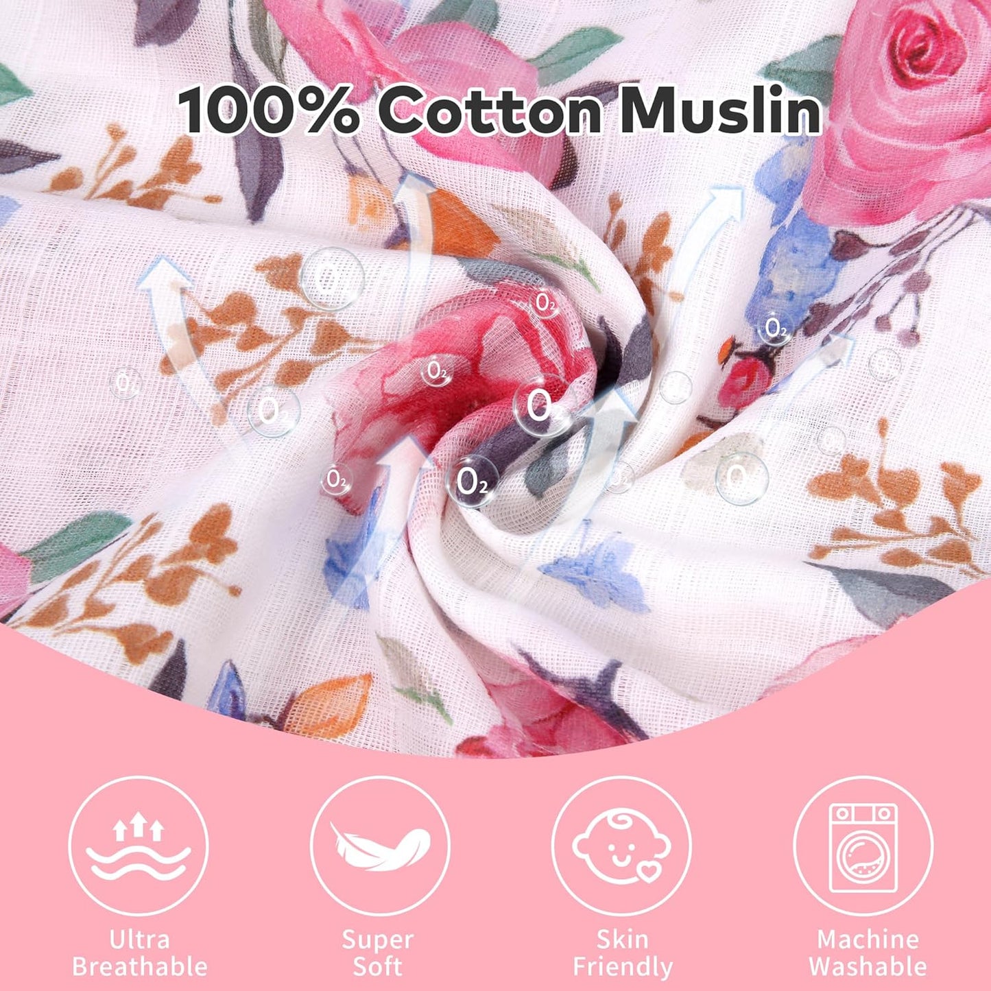 Rquite Car Seat Cover Baby for Girls Boys, 100% Muslin Cotton Infant Carseat Canopy, Soft Breathable Stroller Sun Shade & Newborn Shower Gift, Large Size Universal Fit Summer, Hot & Warm Weather