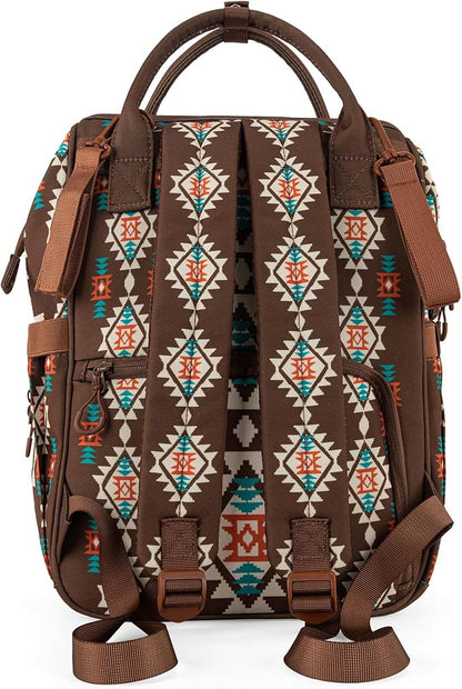 Wrangler Aztec Backpack Organized Daypack Travel Baby Bag with Stroller Strap and Side Bottle Pockets WG2204-9110CF