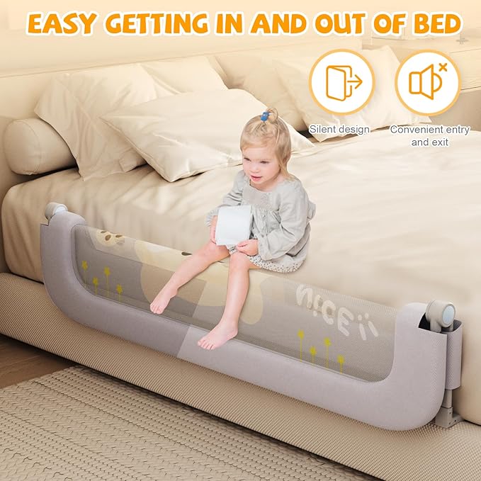 Bed Guard Rail for Toddlers - 47 inches Lift Foldable Toddler Bed Rails for Kids - Safety Baby Bed Rail Guard with Reinforced - Great Fit for Kids Twin Double, Full Size, Queen, King Size