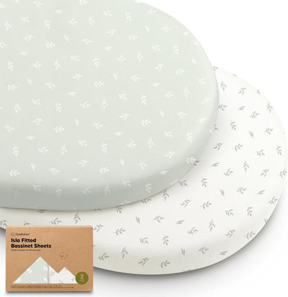 2-Pack Baby Bassinet Sheets Girl, Boy - 33x17 Viscose Derived from Bamboo Bedside Mattress Fitted Bassinet Sheets, Compatible with Halo Bassinest Swivel Sleeper, Baby Delight, Graco (Pecan)