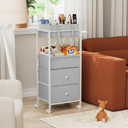 Modanais Baby Diaper Caddy Organizer Cart with Drawers - 3In1 Rolling Storage Cart with Wheels, Removable Diaper Caddy, Detachable Dividers - for Crib, Bedroom, Art & Craft Organizer (Off White)