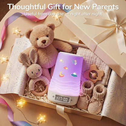 Mewaii White Noise Sound Machine Baby & Adult, 100 Soothing Sounds, AI Cry Detection, App Control, 360° RGB Night Light, Sleep Routine Builder, Alarm Clock for Home Nursery Travel Baby Essentials Gift