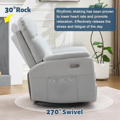 Power Glider Recliner Nursery Rocking Chair with USB Ports, Glider Chair with Lumbar Pillow for Living Room, Glider Swivel Recliner Chair for Nursery(Beige)