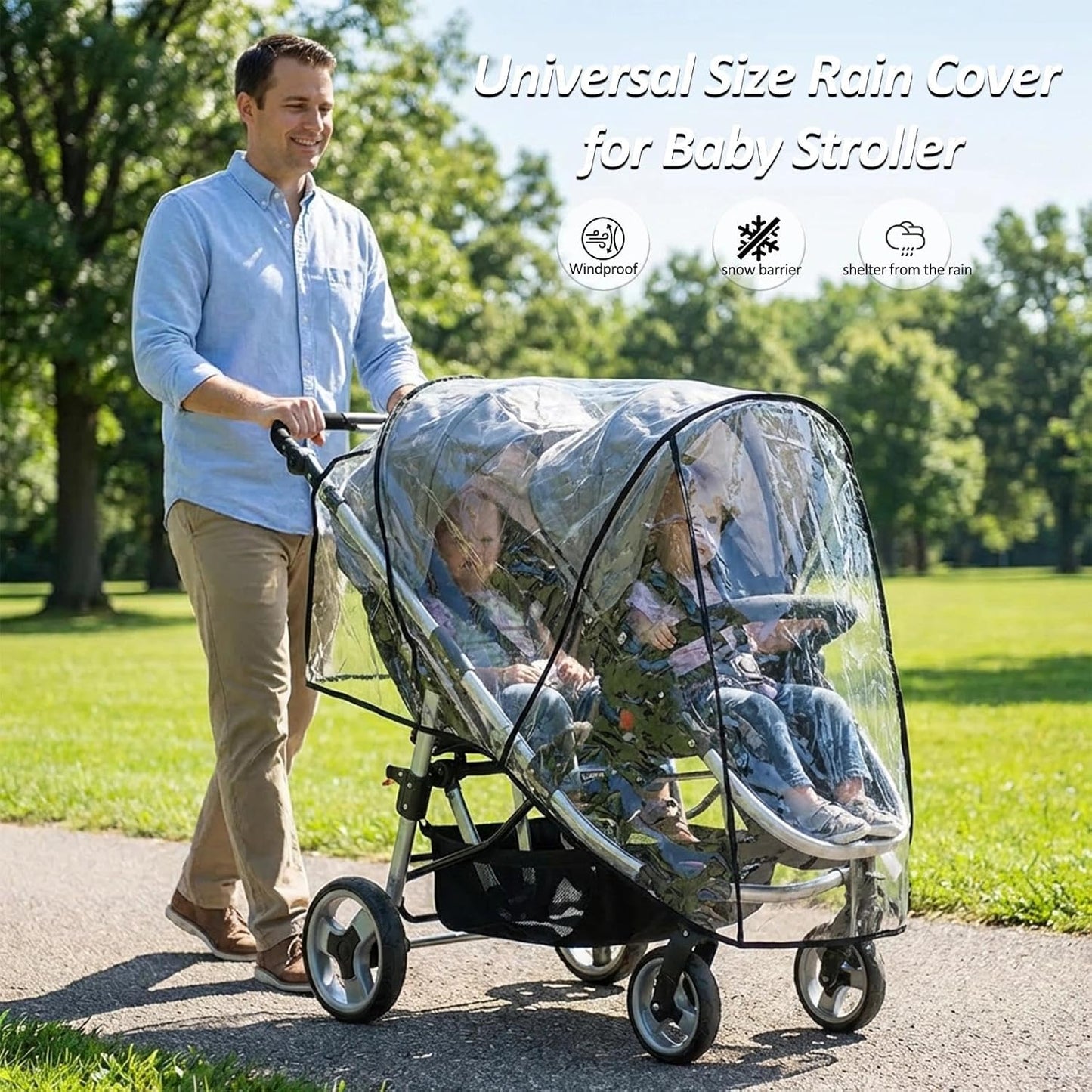 Weather Shield Double Popular for Swivel Wheel Stroller Universal Size Baby Rain Cover/Wind Shield Deal (Black)