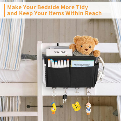 Bedside Storage Organizer 5 Pockets with 4 Hooks Hanging Storage Bag for Headboards/Bunk Bed (Pink)