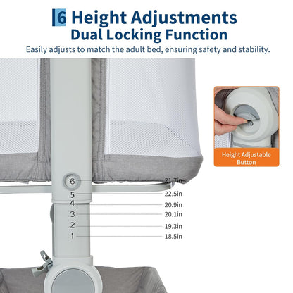 Baby Bassinet, 3-in-1 Portable Bedside Sleeper for Newborn All Mesh Sides Breathable with 6 Height Adjustments, 1-7° Anti-Reflux Incline, Detachable Mosquito Net, Storage Basket & 360° Lockable Wheels