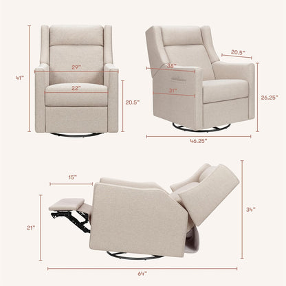 Babyletto Kiwi Deluxe Power Recliner and Swivel Glider with Heat and Massage in Almond Teddy Loop, Built-in USB Charging Port, Adjustable Headrest, Greenguard Gold, FSC and CertiPUR-US Certified
