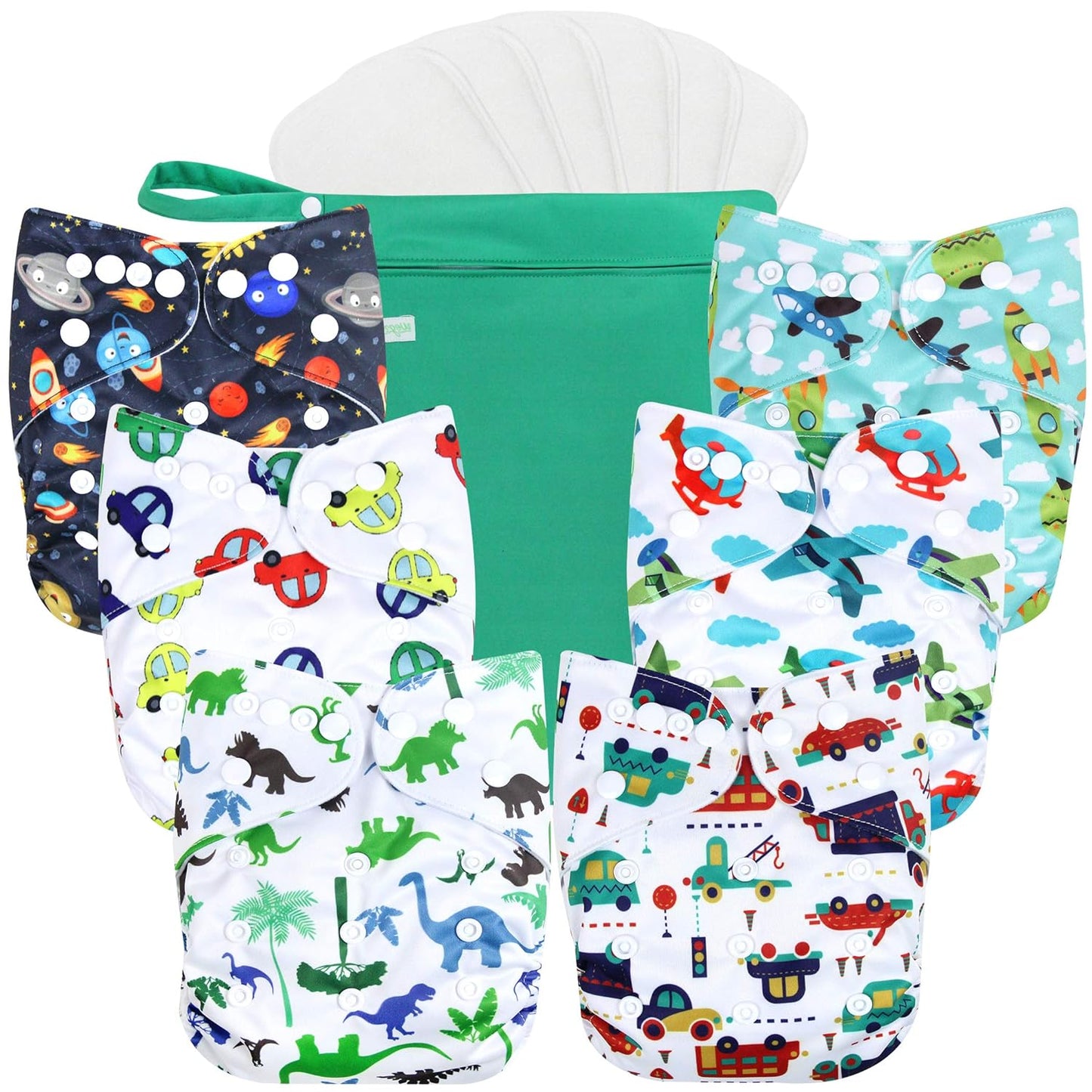wegreeco Cloth Diapers 6 Pack with 6 Inserts & 1 Wet Bag, Washable Cloth Diapers for Babies, One Size Adjustable Reusable (Flower)