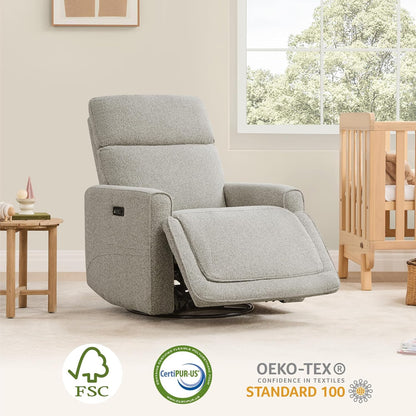CHITA Power Recliner Chair Swivel Glider with Adjustable Power Headrest, FSC Certified Electronic Modern Nursery Rocking Chair with USB and Type-C Ports, Boucle White