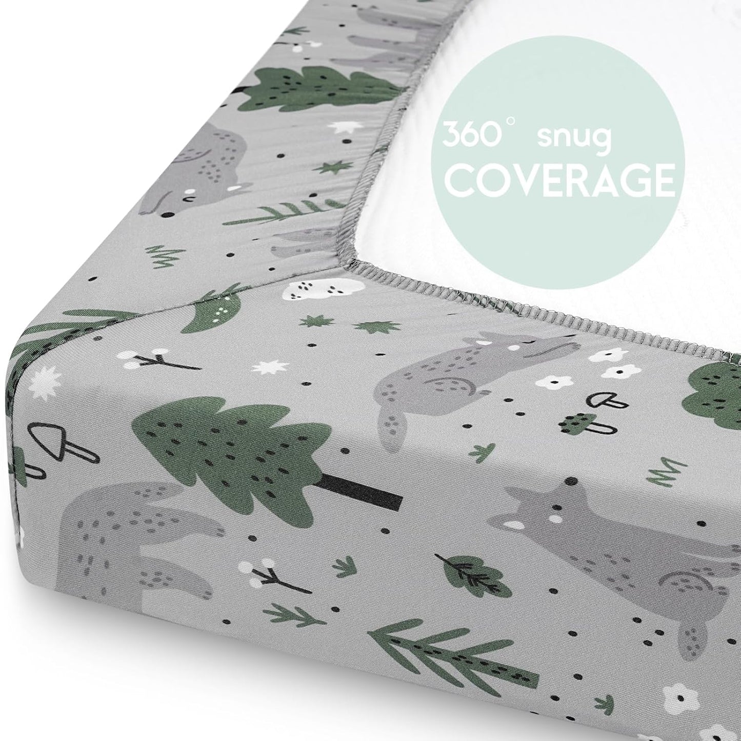 Yoofoss Pack and Play Sheets Fitted, Mini Crib Sheets 2-Pack for Pack N Play Mattress, Stretchy Playard Sheet, Soft and Breathable Green+Giraff
