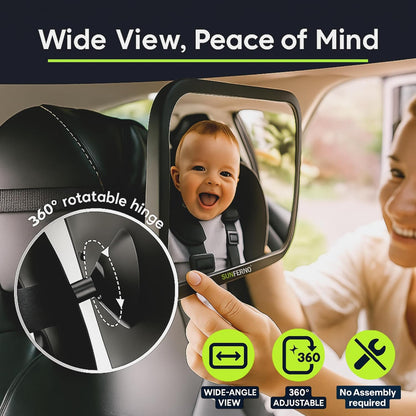 Baby Car Mirror – The Safest Way to Keep an Eye on Your Little One | Shatterproof, Wide-Angle Car Mirror for Baby with Secure Straps & 360° Adjustability | Peace of Mind for Every Drive