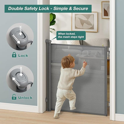 Babepai Retractable Baby Gates Extra Wide | 55" Wide x 38" Tall Dog Gates for Stairs | Indoor/Outdoor Use | Child Gates for Doorways, Deck, Porch, Hallways, Patio - Gray