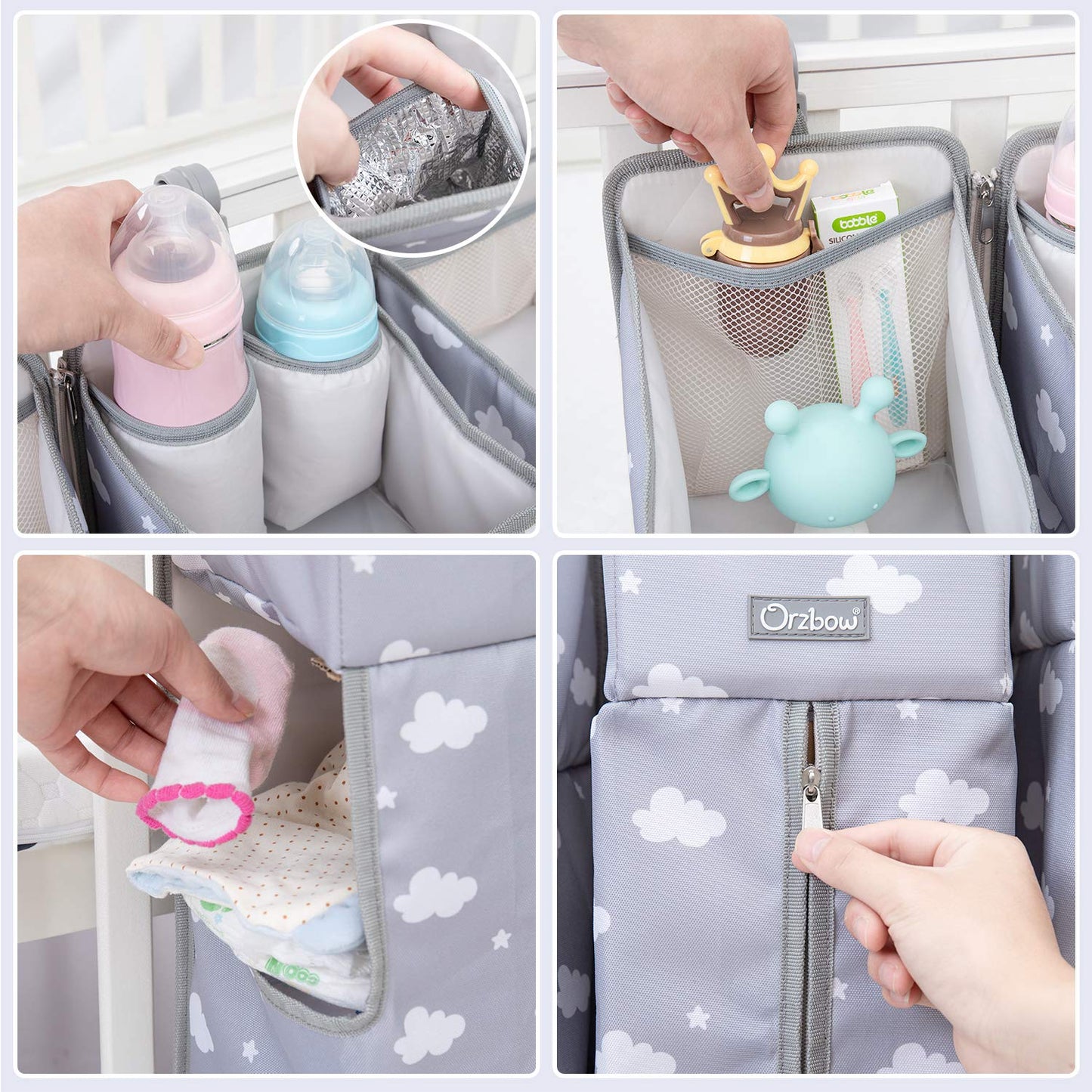 Orzbow 3-in-1 Hanging Diaper Caddy Organizer for Changing Table, Nursery Organization and Diaper Stacker for Crib Wall, Removable Diaper Organizer for Baby Girl Essentials, Pink