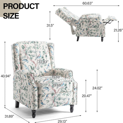 Swivel Rocker Recliner Chair, Manual Nursery Glider Recliner, Floral Fabric Wingback Accent Chair with Adjustable Backrest & Footrest for Small Spaces Living Room Bedroom (Plants Floral, Set of 1)