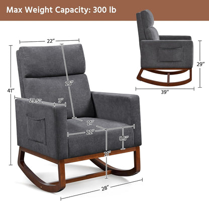 Yaheetech Upholstered Rocking Chair, Boucle Glider Chair Nursery Chair with High Back and Side Pocket, Rocking Accent Armchair with Rubber Wood Legs for Living Room/Bedroom/Nursery, Ivory