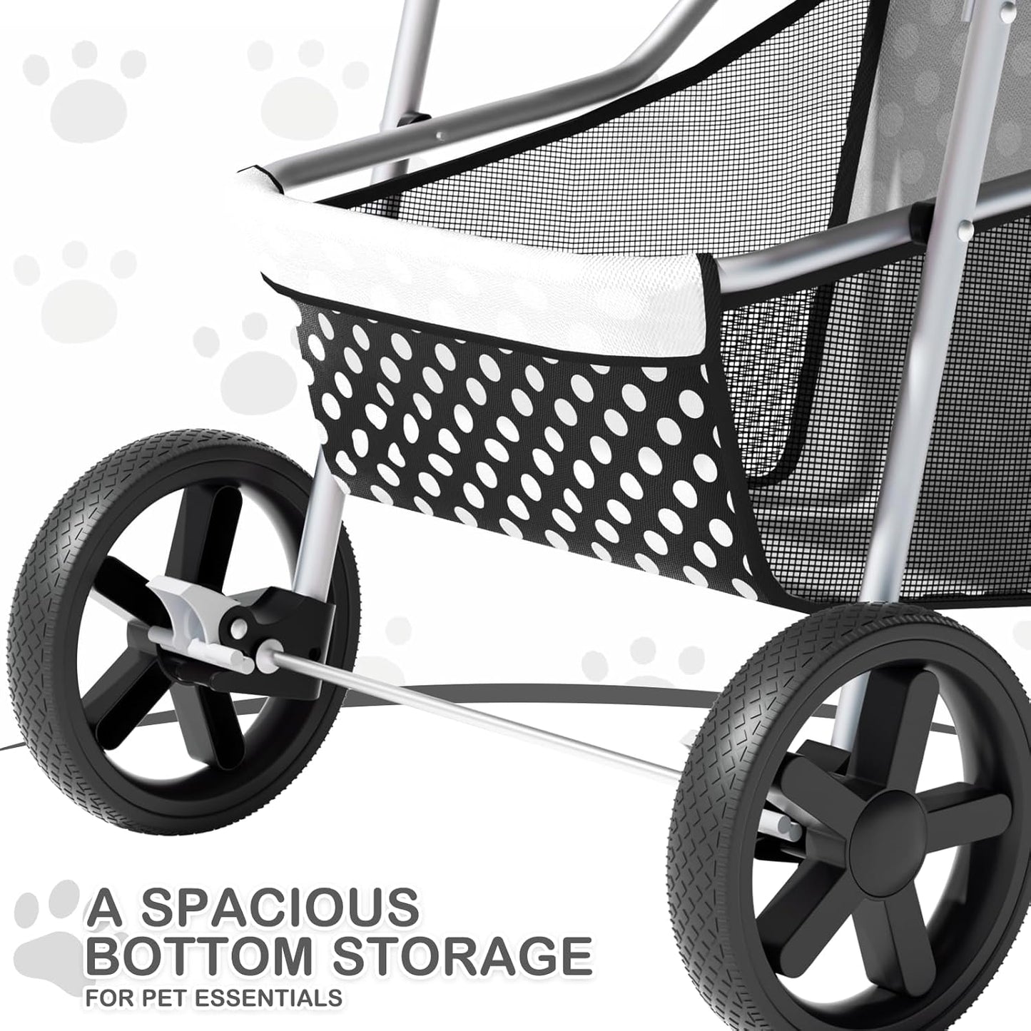 MoNiBloom Foldable Pet Stroller with Weather Cover, 3 Wheels Pet Strolling Cart for Small/Medium Dogs and Cats with Storage Basket and Cup Holder, Breathable and Visible Mesh for All-Season, Black