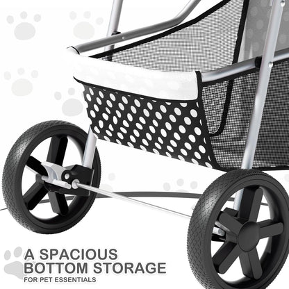 MoNiBloom Foldable Pet Stroller with Weather Cover, 3 Wheels Pet Strolling Cart for Small/Medium Dogs and Cats with Storage Basket and Cup Holder, Breathable and Visible Mesh for All-Season, Black